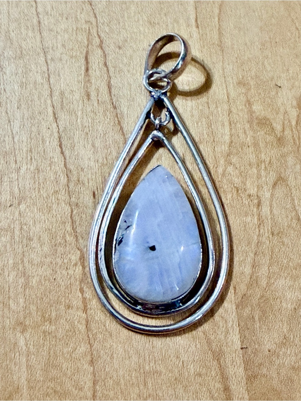 Lovely Teardrop Rainbow Moonstone Pendant Necklace - 925 Plated/Stamped